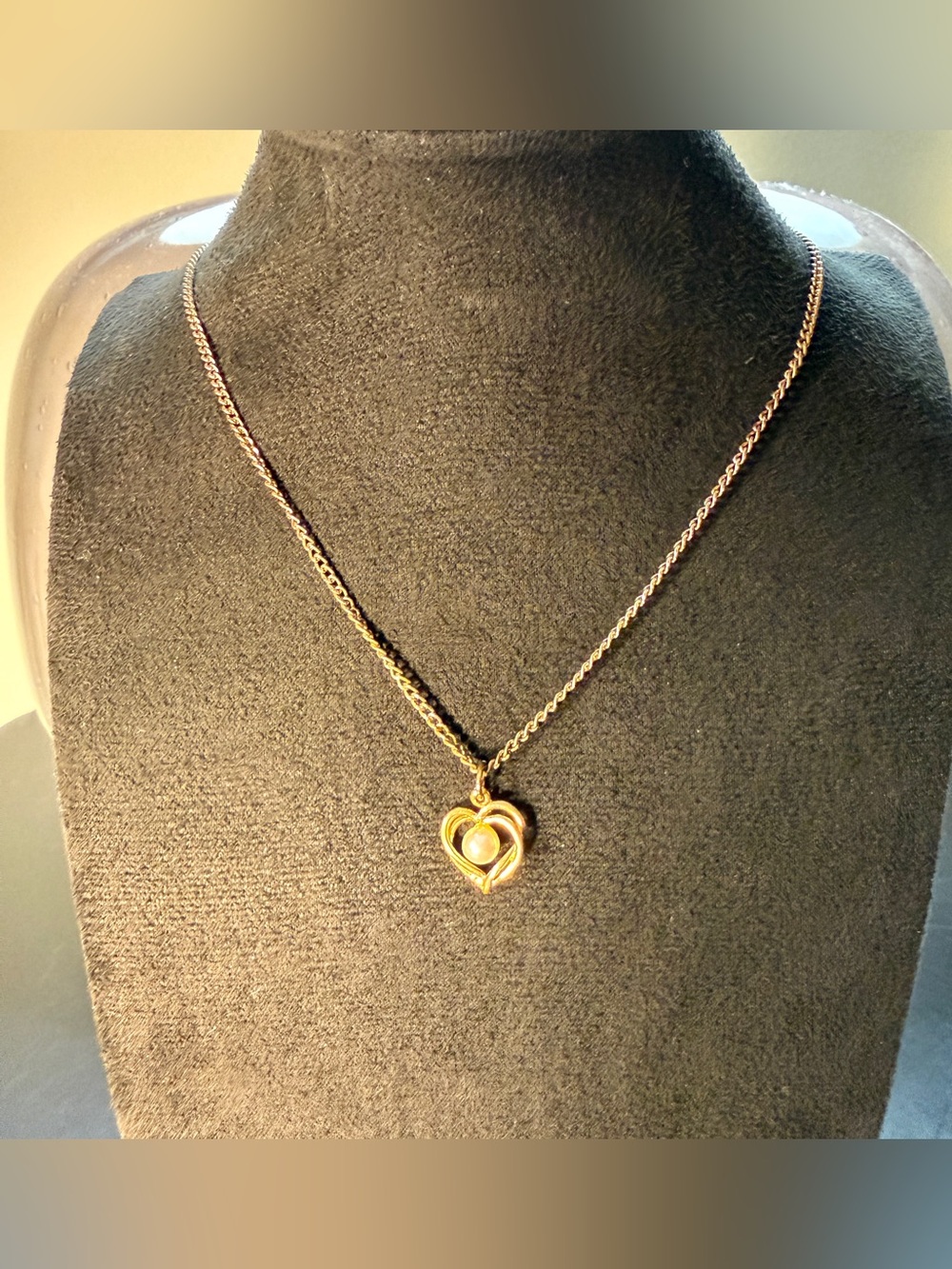 Vintage 14K Gold Tone Heart & Faux Pearl Pendant Necklace New Without Tags